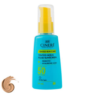 فلوئید ضد آفتاب رنگی بژ روشن صورت سینره SPF 50 مدل AQUA ‌محافظ UVA ،UVB و ++++PA مناسب برای انواع پوست حجم 50 میلی‌لیتر