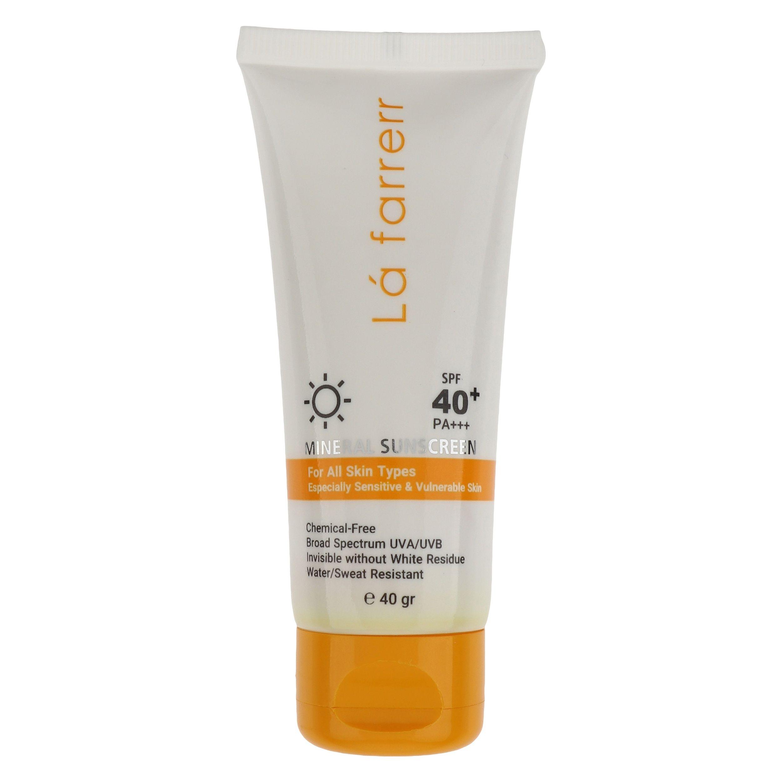 کرم ضد آفتاب بدون رنگ لافارر SPF 40 مدل مینرال حاوی محافظ UVA و UVB و PA+++مناسب پوستهای حساس حجم 40 میلیلیتر کرم ضد آفتاب بدون رنگ لافارر SPF 40 مدل مینرال حاوی محافظ UVA و UVB و PA+++مناسب پوستهای حساس حجم 40 میلیلیتر