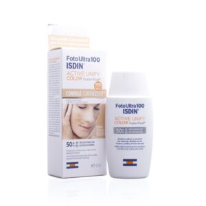 فلوئید ضد آفتاب رنگی ایزدین SPF50 مدل ACTIVE UNIFY محافظ UVA ،UVB، ضد آب، مناسب انواع پوست حجم 50 میلی‌لیتر